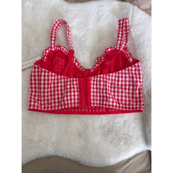 Colsie size XL Red Gingham Crop Corset Bra Top Shirred Smocked back NEW - Picture 4 of 6